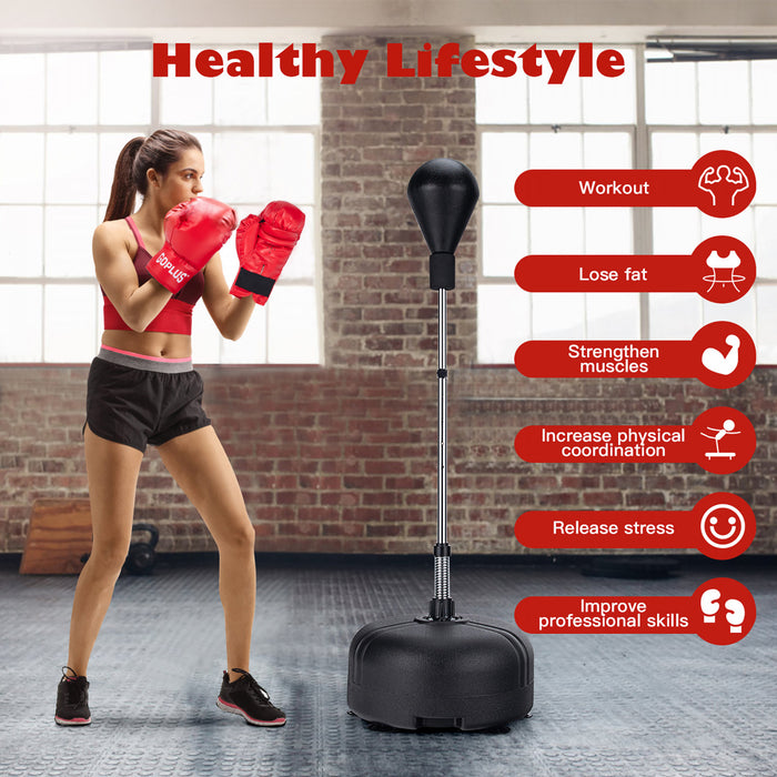 Punching-ball Avec Support, Poire De Vitesse Pour Adultes Et Enfants, Hauteur Reglable Sur 4 Niveaux, Ventouses Stables, Simili Cuir, Gants De Boxe Respirants, Facile A Transporter, Punching-ball Sport A Domicile