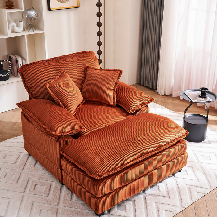 Liam Canape d'interieur moderne en velours cotele 46,9\" avec 2 coussins moelleux, Orange