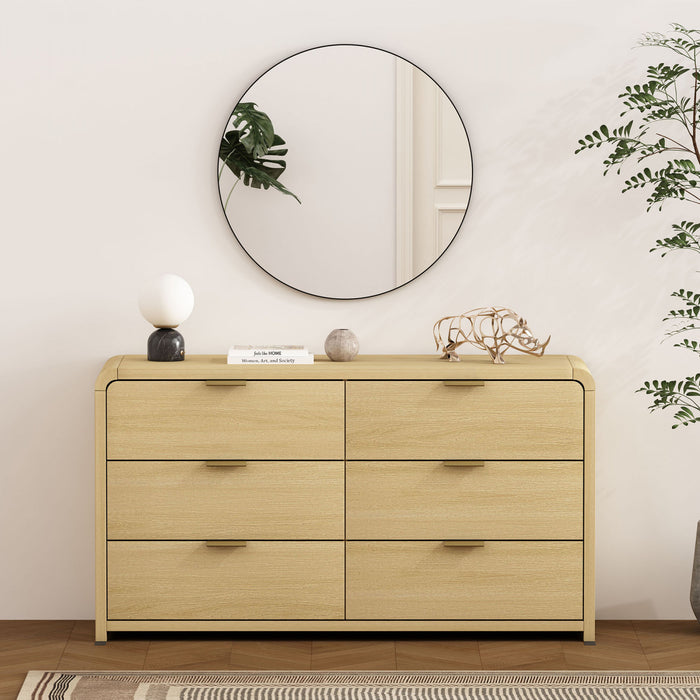 Commode moderne Grace 60\" en chene naturel (6 tiroirs)
