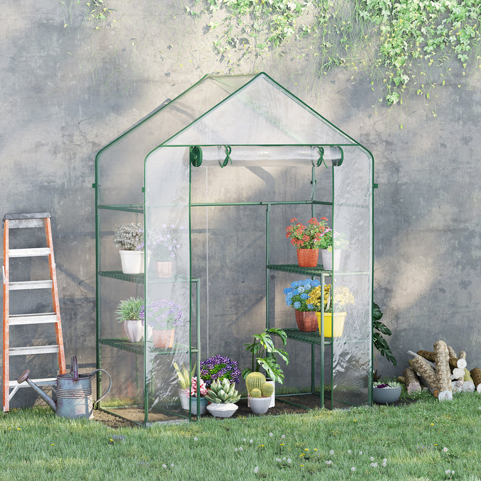 Outsunny Mini Serre 56\" X 29\" X 77\", Serre De Jardin Avec 4 Etageres, Porte Enroulable Et Couverture Resistante Aux Intemperies, Vert Fonce