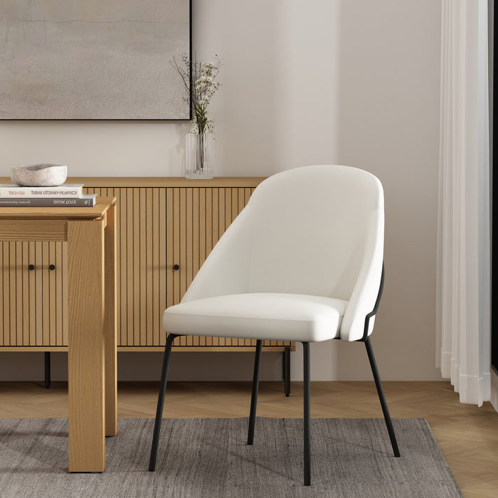 Chaise de salle a manger moderne Gracie en metal et cuir vegetalien blanc et noir