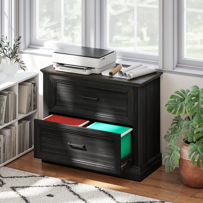 HOMCOM Classeur lateral a 2 tiroirs, style campagnard, noir
