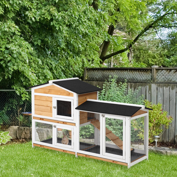 Pawhut Clapier A Lapins En Bois A 2 Niveaux Cage Pour Lapins De Basse-cour Petite Maison Pour Animaux Avec Rampe Et Parcours Exterieur