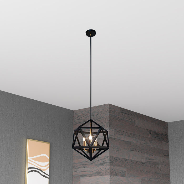 Lustre Archello de Dainolite au fini noir mat avec touches laiton antique et 3 ampoules