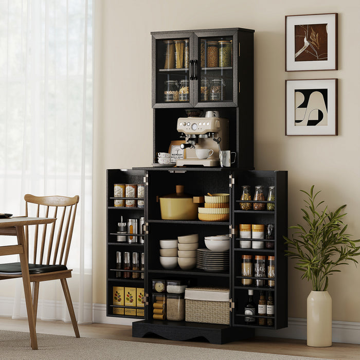 HOMCOM Buffet de Cuisine de 71\", Buffet avec 8 Etageres de Porte, Noir