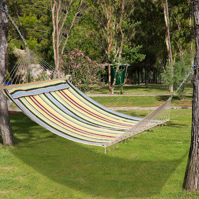 Outsunny 83\" De Large Hamac A Rayures Pour 2 Personnes Chaise Longue De Camping Avec Oreiller, Rayure Rouge