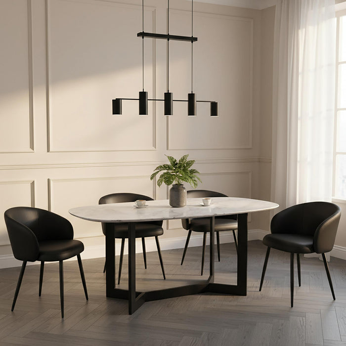Chaise laterale moderne contemporaine Looma en cuir vegetalien et metal noir - Lot de 2