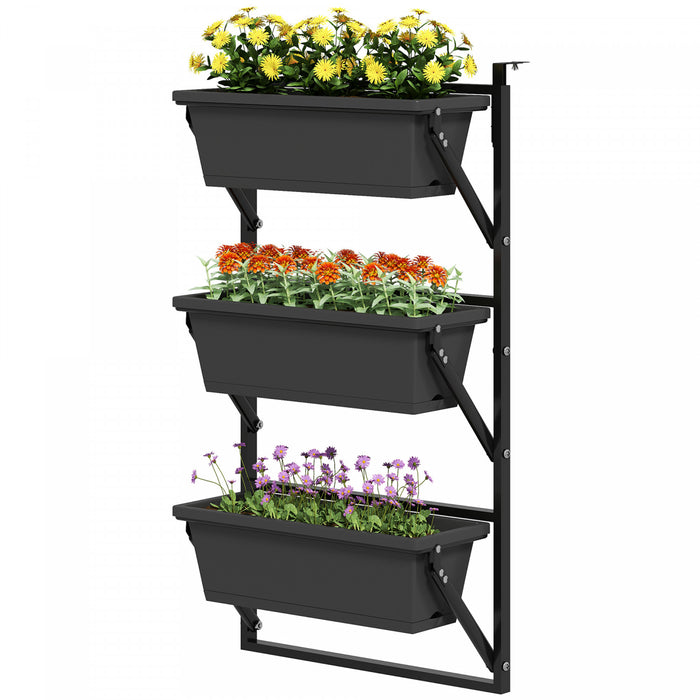 Outsunny Pots de fleurs a 3 niveaux pour plantes d'exterieur, gris fonce