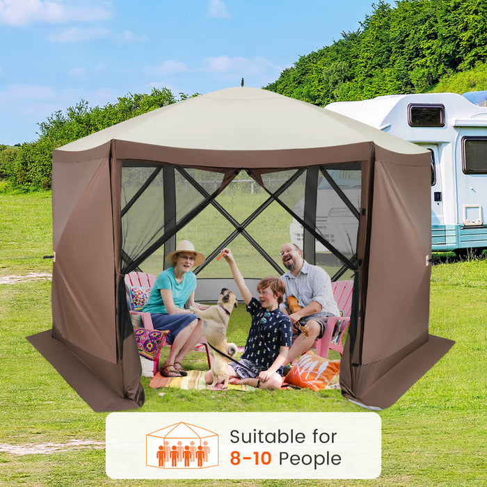 Costway 11.5 X 11.5 Ft Tente De Gazebo Pop-up Avec Des Murs De Filet De Maille 2 Chiffons Amovibles De Vent D’intimite