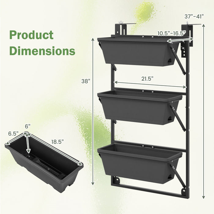 Costway Suspendu Planteur Vertical Avec 3 Boites De Planteur Et Crochets Amovibles Pour Fleurs