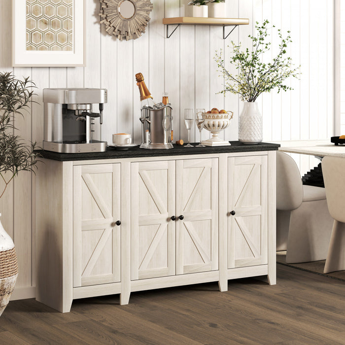 HOMCOM Buffet avec etageres reglables, portes, grain de bois blanc