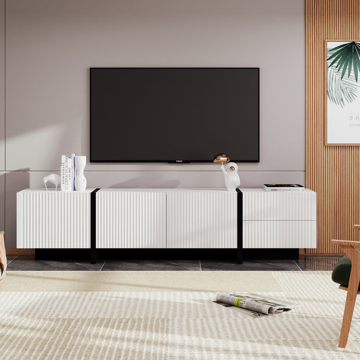 Emily 74.7\" Grand Cabinet TV de Rangement avec Portes et Tiroirs, Noir
