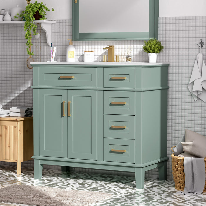 Clara Vanity moderne 36 pouces vasque ceramique + multi-tiroirs, Vert clair