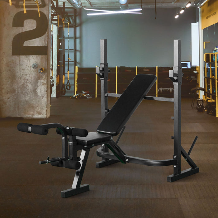 Banc de musculation Soozier avec supports pour squats, appareil pour muscler les jambes, support pour disques de musculation