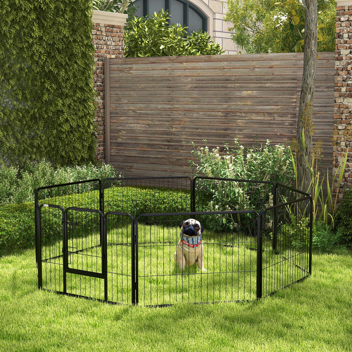 Pawhut Parc Pour Chien, 8 Panneaux, 23.5\" De Hauteur, En Metal, Enclos D'exercice Pour Chiots, Design Diy, Exterieur, Interieur, Pour Petits Chiens Moyens, Noir.