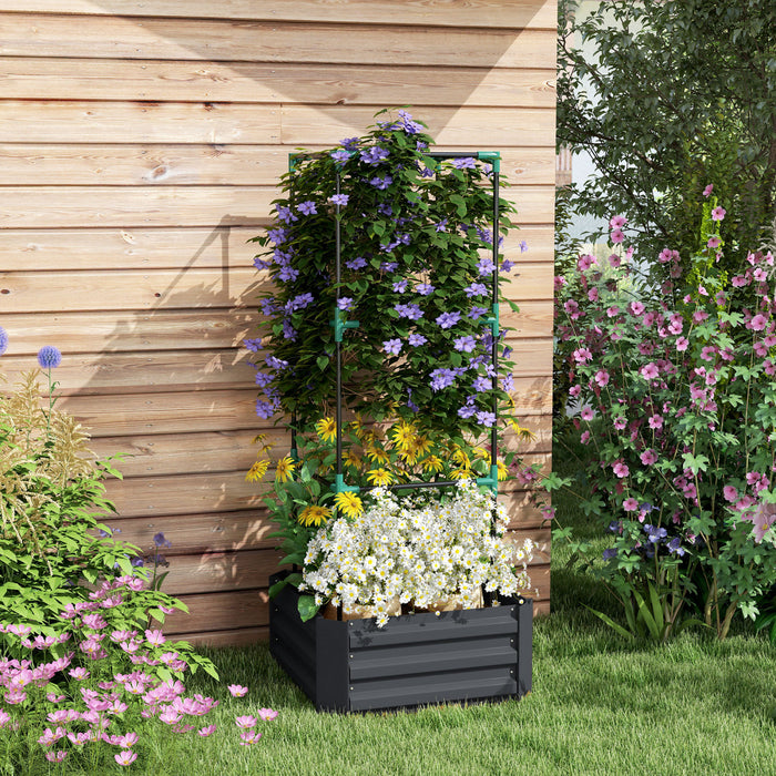 Outsunny Lit De Jardin Sureleve Galvanise Avec Cage En Treillis, Gris