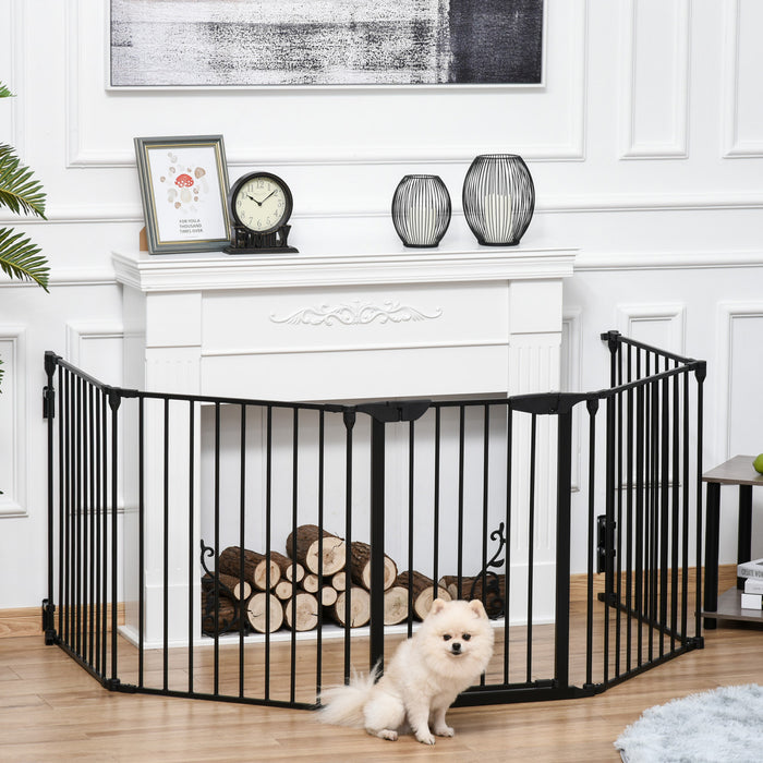 Pawhut Parc D'interieur Pliable Pour Chien De Petite Et Moyenne Taille Avec Porte, 5 Panneaux, 29\" De Haut, Pour Escalier, Porte, Couloir, Noir
