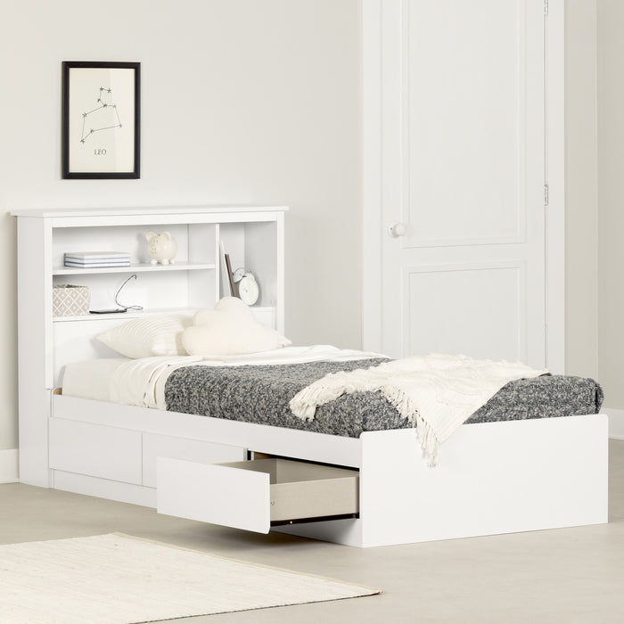 Vito Ensemble Lit Matelot Avec Tete De Lit Bibliotheque - Blanc Solide