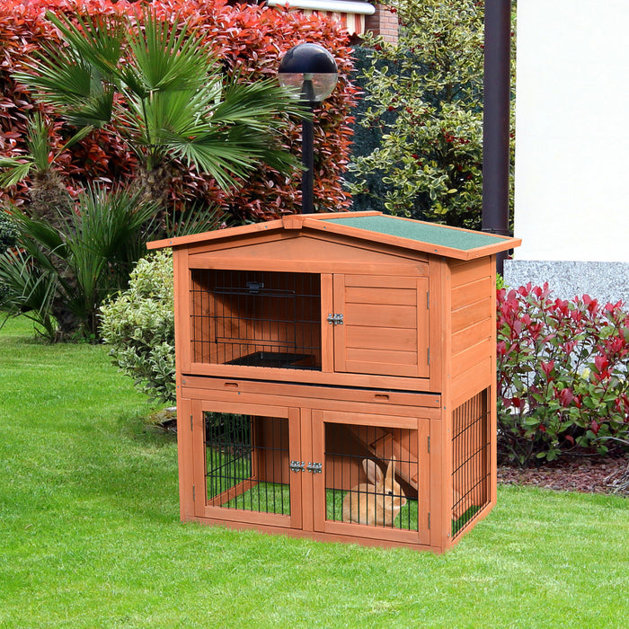 Pawhut 101,6 Cm Clapier En Bois Cage A Volaille Habitats Pour Petits Animaux Avec Enclos