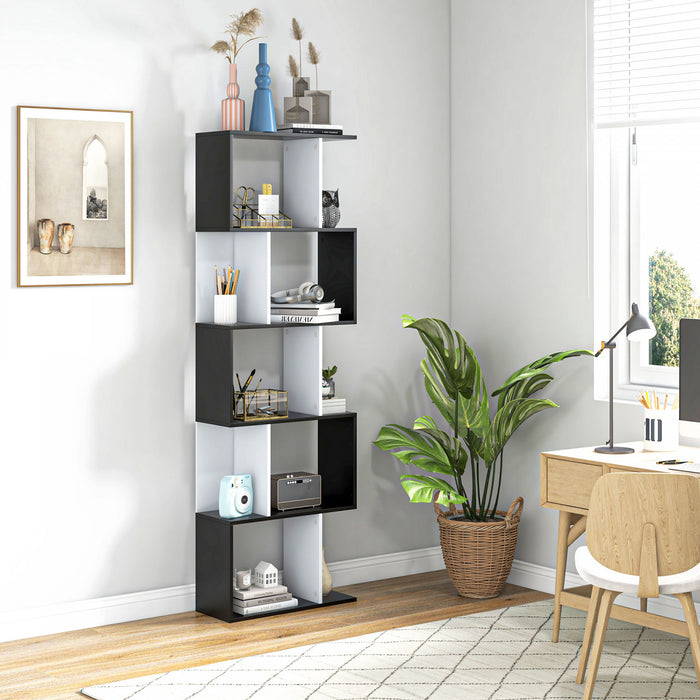 HOMCOM Bibliotheque Geometrique 5 Niveaux Forme S Noir Blanc