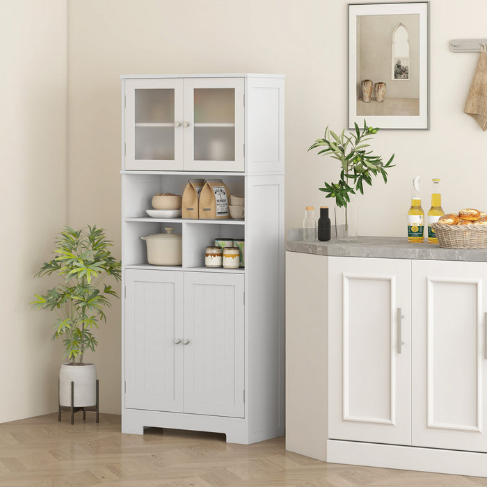 HOMCOM Armoire de rangement de cuisine moderne avec portes vitrees, Blanc