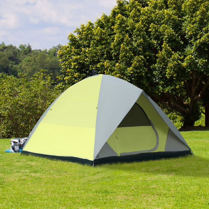Outsunny Tente De Camping Dome Familiale 6 Personnes Avec Double Couche Amovible Etanche Pour Randonnee En Plein Air Avec Sac De Transport, Jaune Et Gris