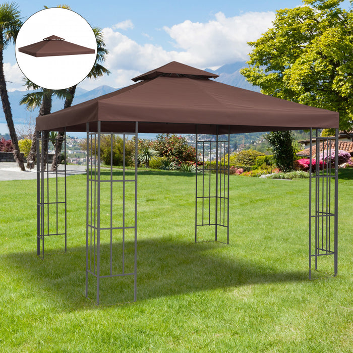 Outsunny 9,8 'x 9,8' Carre 2 Niveaux Gazebo Auvent Remplacement Couverture Superieure Exterieur Jardin Pare-soleil, Cafe