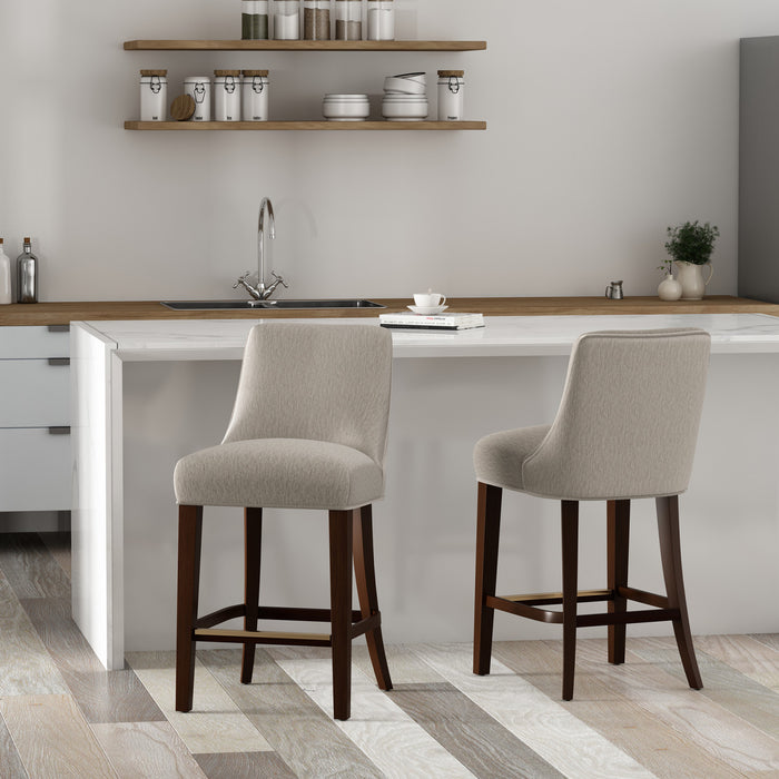 Tabouret de comptoir moderne en bois avec chenille Beever, taupe - Lot de 2