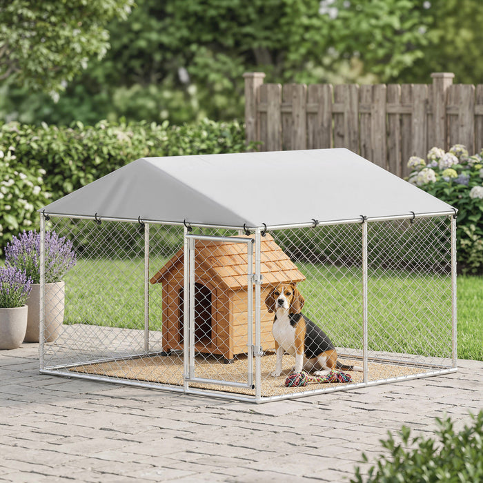 Enclos Couvert avec Porte Flexible pour Chiens Moyens et Petits