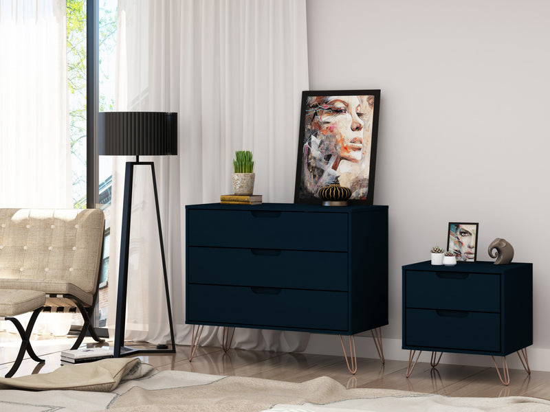 Ensemble de commodes 2 pieces Rockefeller style milieu du siecle, bleu minuit