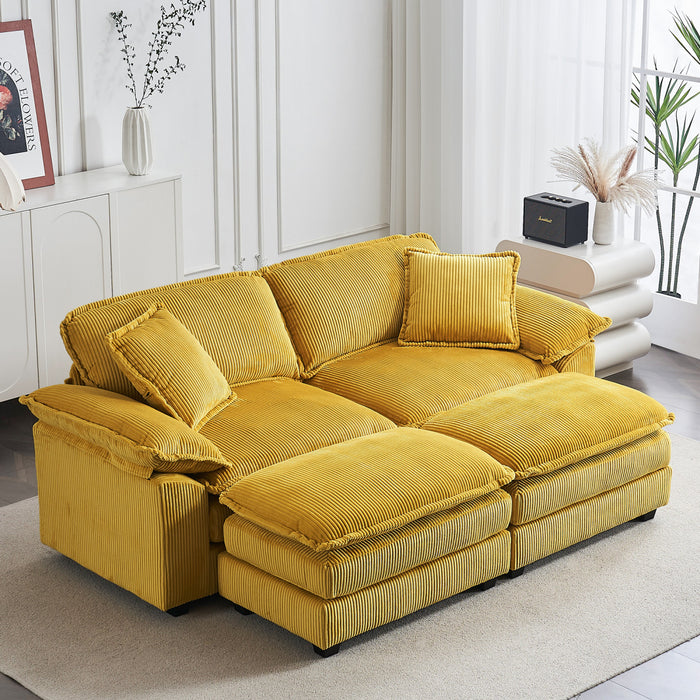 Liam Canape modulaire confortable Cloud 84,6\" avec revetement en velours cotele, Jaune