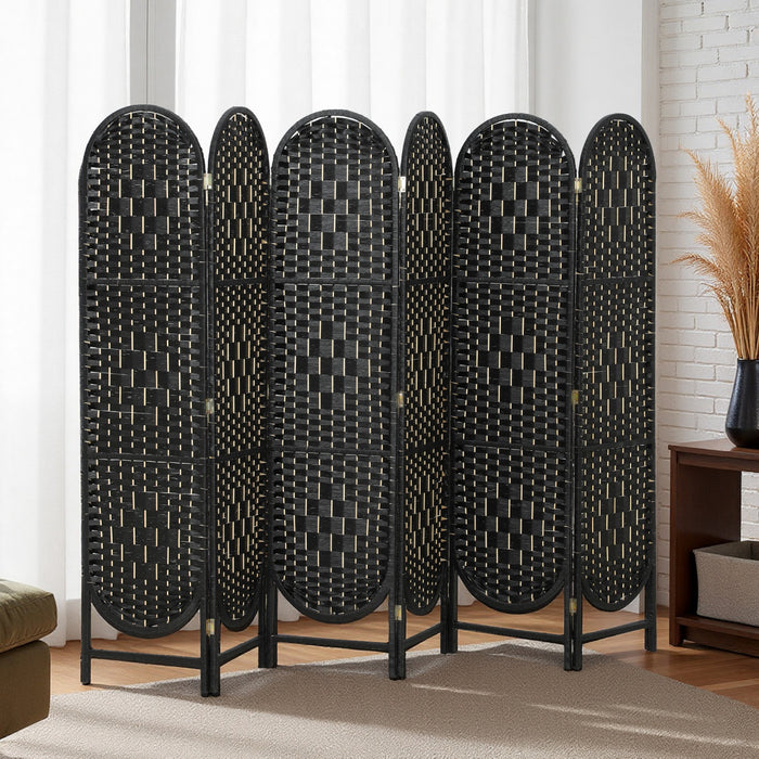HOMCOM Paravent 6 Panneaux, Ecran Pliable Bohemien, Noir