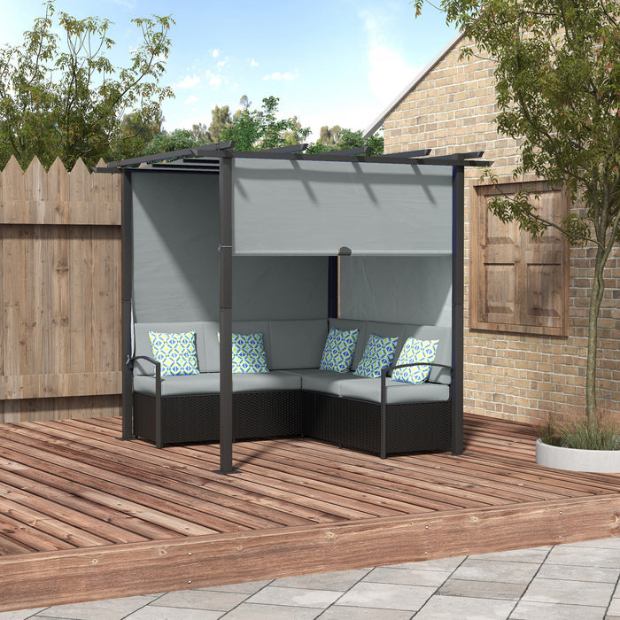 Outsunny Meubles De Terrasse Avec Canape Pergola Retractable, Gris