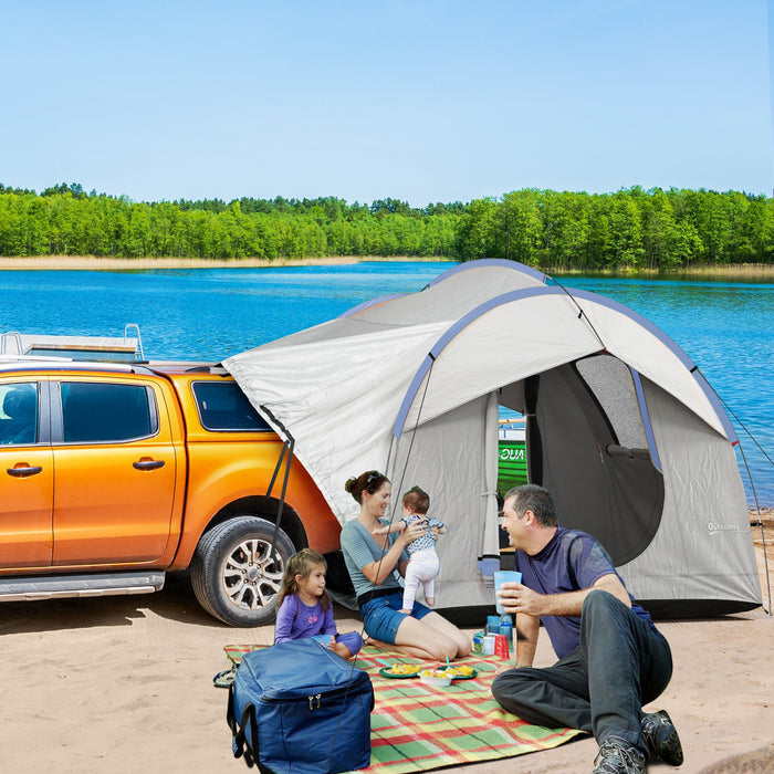 Outsunny Tente de camping pour voiture avec 3 portes, gris et bleu