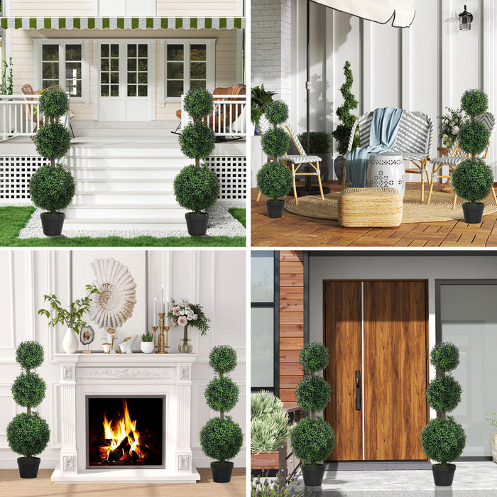 HOMCOM Lot de 2 arbres topiaires en buis artificiels fausses plantes en pot