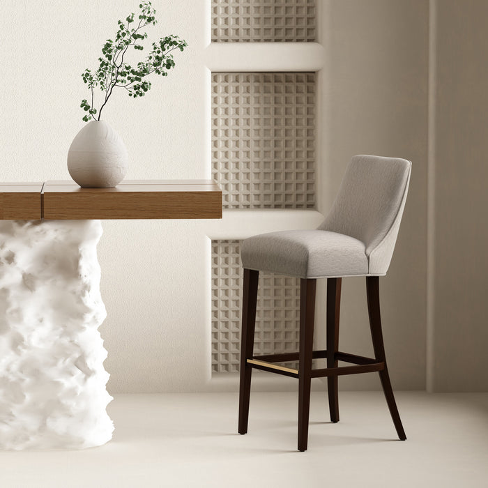 Tabouret de bar moderne en bois Beever avec revetement en chenille taupe