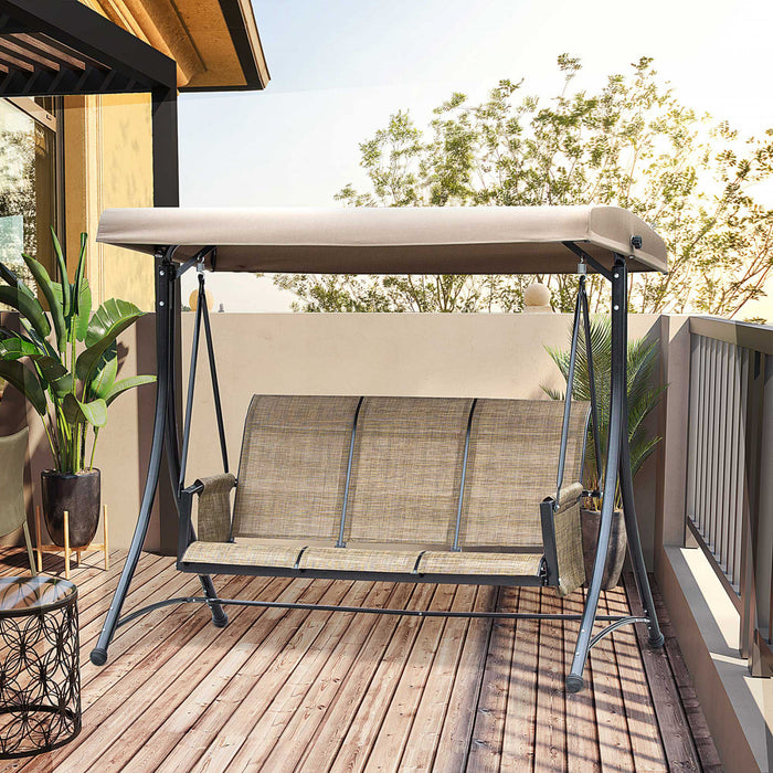 Chaise Pivotante Outsunny Pour 3 Personnes Avec Dossier Haut, Poches Laterales Et Auvent Reglable Pour Terrasse Exterieure Marron