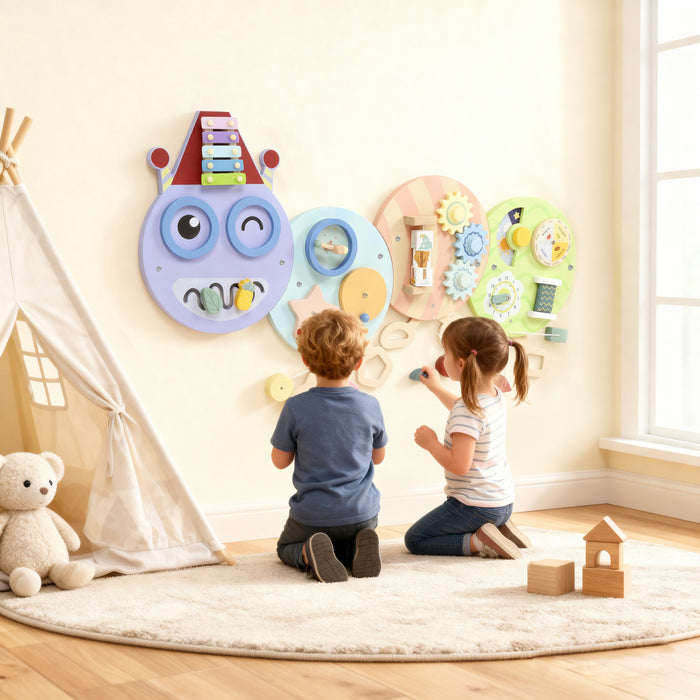 Tableau d'activites Montessori Qaba Chenille, 7 activites, panneau mural sensoriel pour tout-petits, centre d'activites pour salle de jeux, creche, classe, cadeau pour garcons et filles de 3 ans et plus