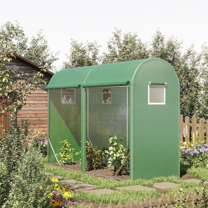 Outsunny 10' X 3' X 7' Tunnel Greenhouse Outdoor Walk-in Hot House Avec Fenetres A Enroulement Et Porte A Fermeture Eclair Cadre En Acier Couverture En Pe Vert