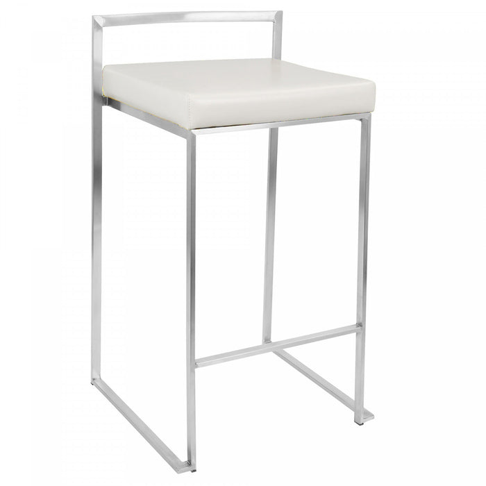 Tabouret superposable contemporain Fuji de hauteur comptoir en similicuir blanc - ensemble de 2