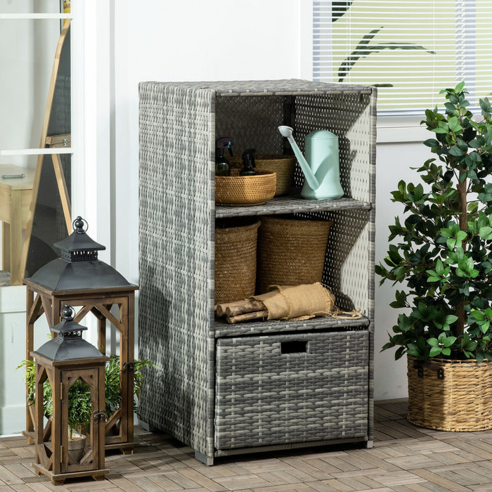 Outsunny Armoire De Rangement De Piscine W/ 2 Etagere 1 Tiroir, Gris