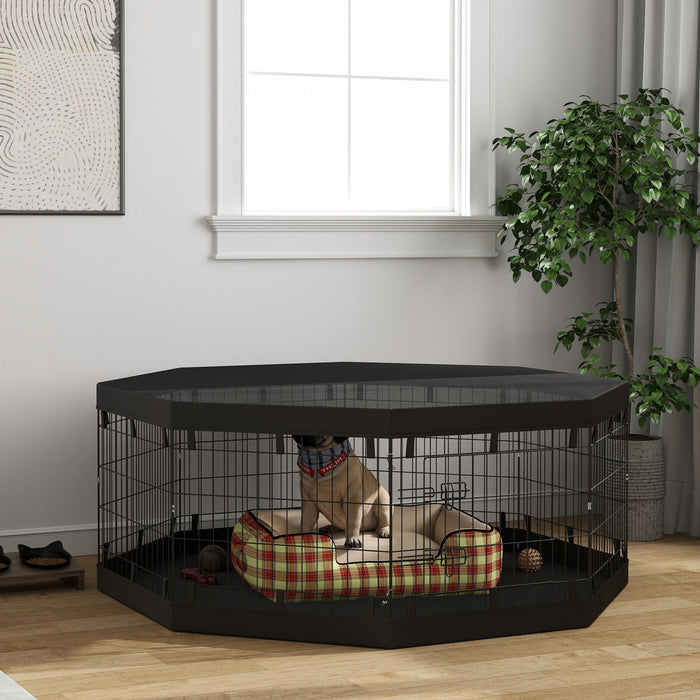 Pawhut Parc Pour Chien, 8 Panneaux Pliables, Coussin Impermeable, Couverture Superieure Resistante Au Soleil Cloture Pour Chien 24\" De Haut Pour Chiens Et Animaux De Petite Taille