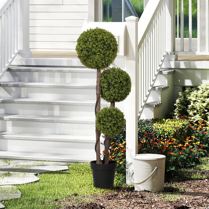 HOMCOM 4pi Artificiel Buis Triple Boule Topiaire Arbre en pot de pepiniere