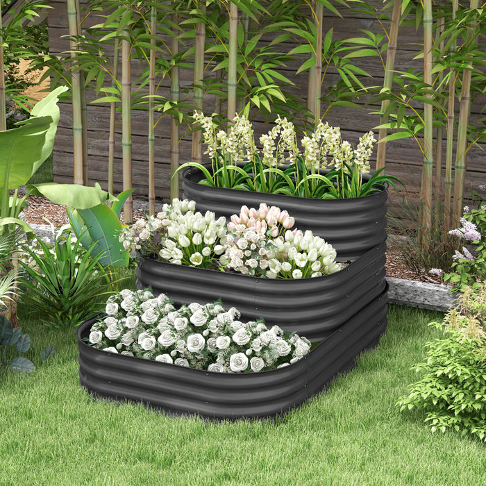 Outsunny Kit De Lit De Jardin Sureleve A 3 Niveaux, Boite De Jardiniere Galvanisee Exterieure De 5.2x3.6x2.7ft Avec Bordure De Securite Pour Les Legumes, Fleurs, Fruits Et Herbes, Gris