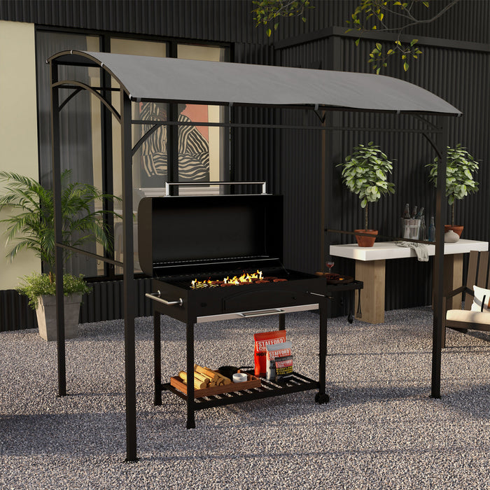 Outsunny Tente Gazebo Bbq Grill Avec Cadre En Acier Crochets, Gris