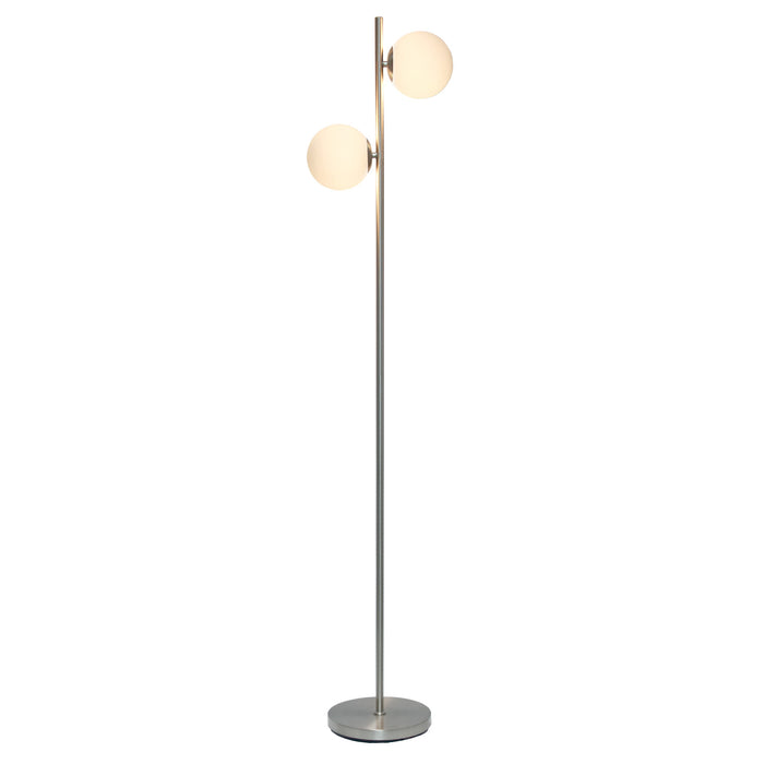 Liam Lampadaire moderne a 2 lumieres, Nickel brosse, 66 po H