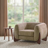 Tuxor Modern Upholstered Boucle Arm Chair with Tuxedo Design, Light Brown, Walnut | Tuxor Fauteuil Moderne en Bouclette a Design Tuxedo, Brun Clair, Noyer