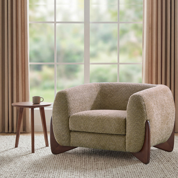 Tuxor Fauteuil Moderne en Bouclette a Design Tuxedo, Brun Clair, Noyer