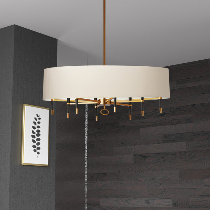 Lustre Langford de Dainolite avec abat-jour crème, fini bronze rétro et 8 ampoules