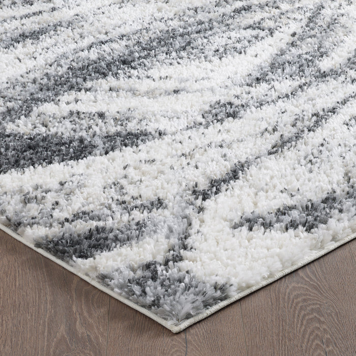 Carpette à poil long Paris crème à motif de coups de pinceau - 6 pi 7 po x 9 pi 6 po